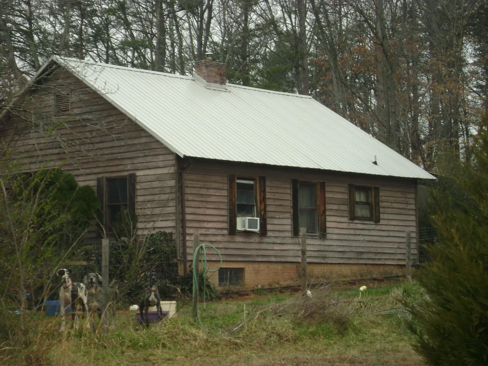 White metal roof on an old wood sided farmhouse, from a Asphalt Shingle Roof Repair job in Noti